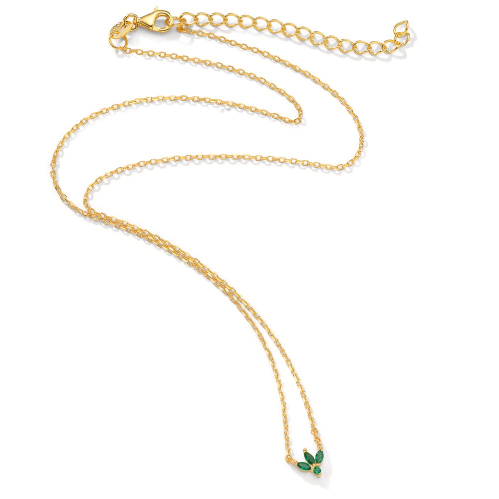 Necklace Silver Zirconia Green, 4 Stones Yellow Gold plated 38-42 cm