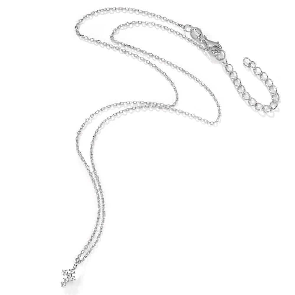 Necklace Silver Zirconia 6 Stones Rhodium plated Cross 40-45 cm