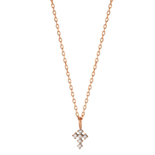 Necklace Silver Zirconia 6 Stones Rose Gold plated Cross 40-45 cm