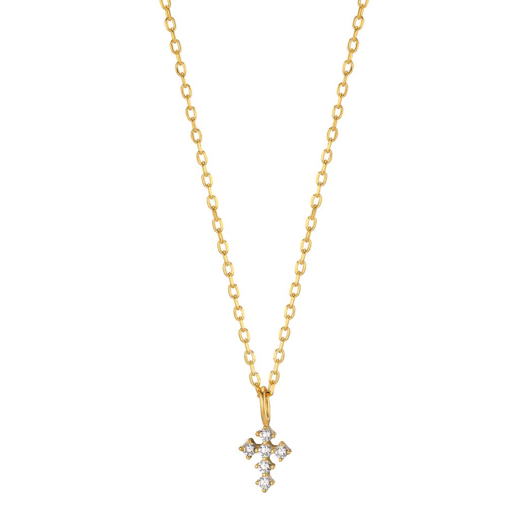 Necklace Silver Zirconia 6 Stones Yellow Gold plated Cross 40-45 cm