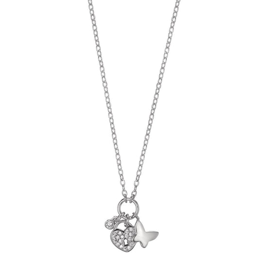 Necklace Silver Zirconia Rhodium plated Heart 40-45 cm