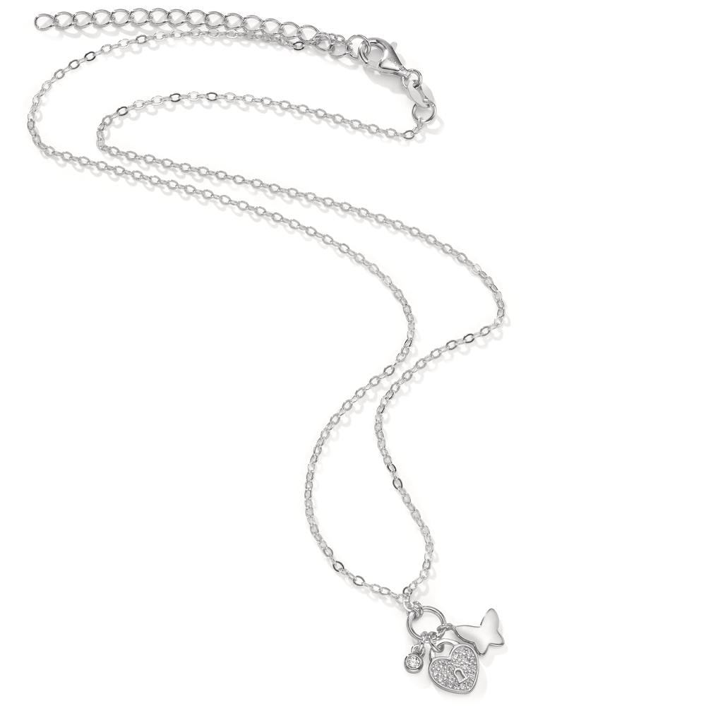 Necklace Silver Zirconia Rhodium plated Heart 40-45 cm