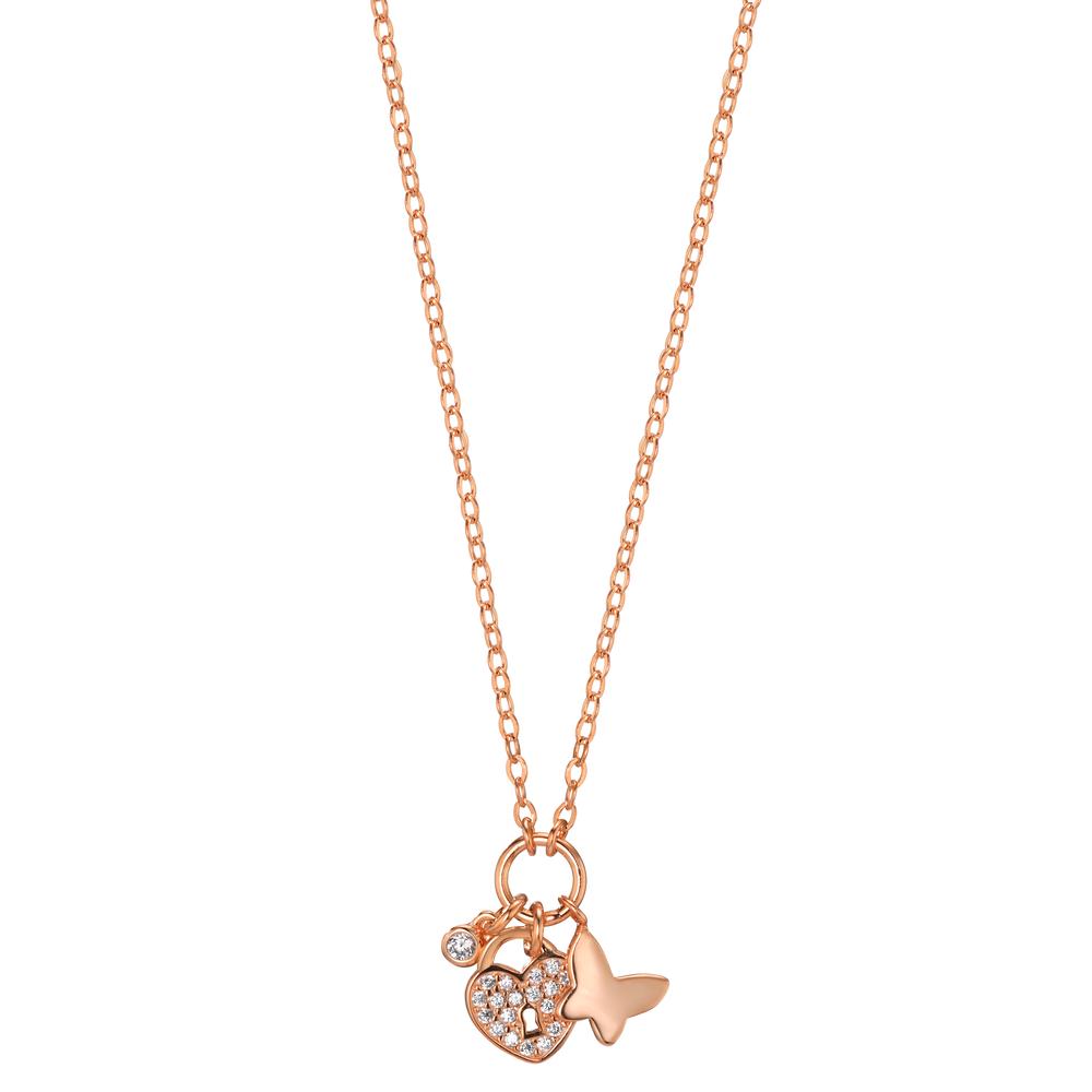 Necklace Silver Zirconia Rose Gold plated Heart 40-45 cm