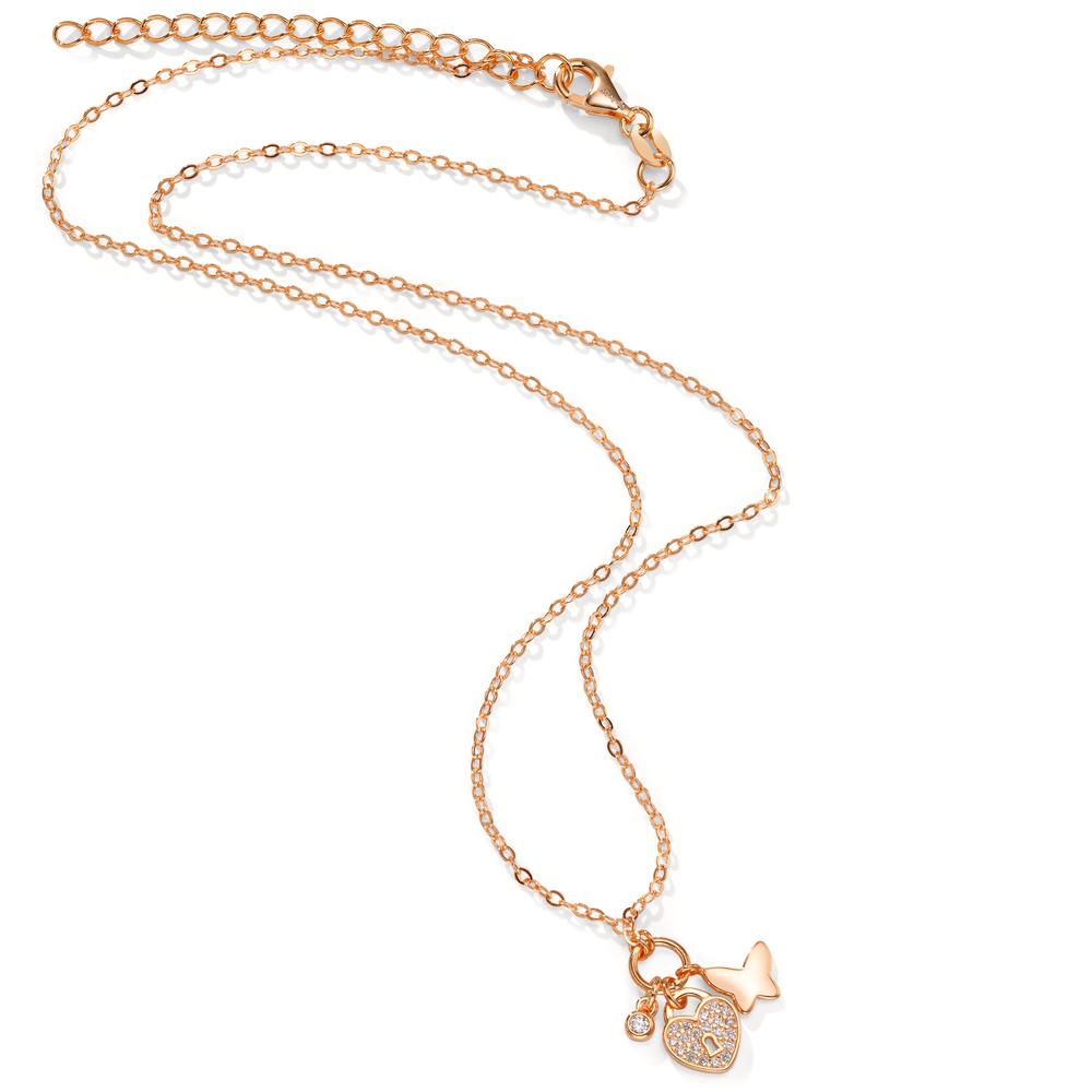 Necklace Silver Zirconia Rose Gold plated Heart 40-45 cm