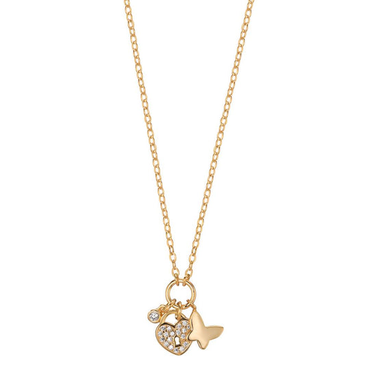 Necklace Silver Zirconia Yellow Gold plated Heart 40-45 cm