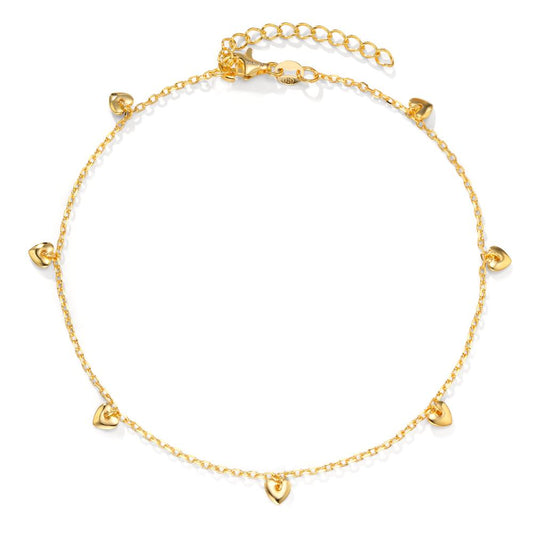 Anklet Silver Yellow Gold plated Heart 23-27 cm