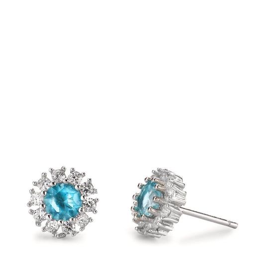 Stud earrings Silver Zirconia Rhodium plated Ø10 mm