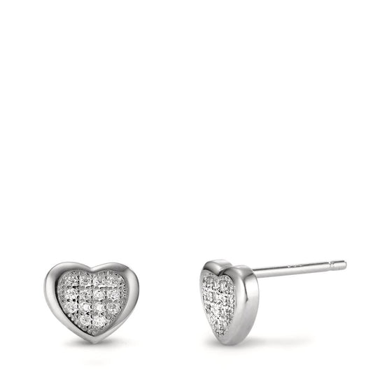 Stud earrings Silver Zirconia 28 Stones Rhodium plated Heart Ø7.5 mm