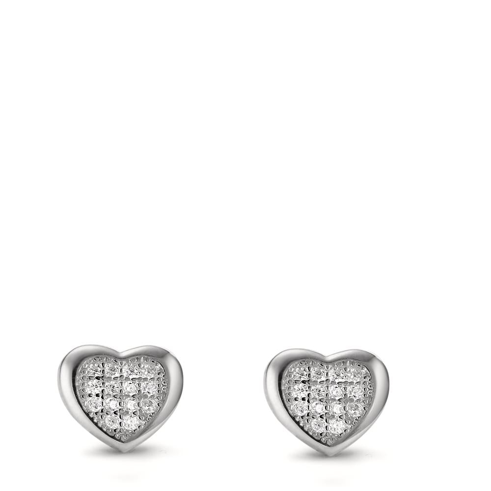 Stud earrings Silver Zirconia 28 Stones Rhodium plated Heart Ø7.5 mm