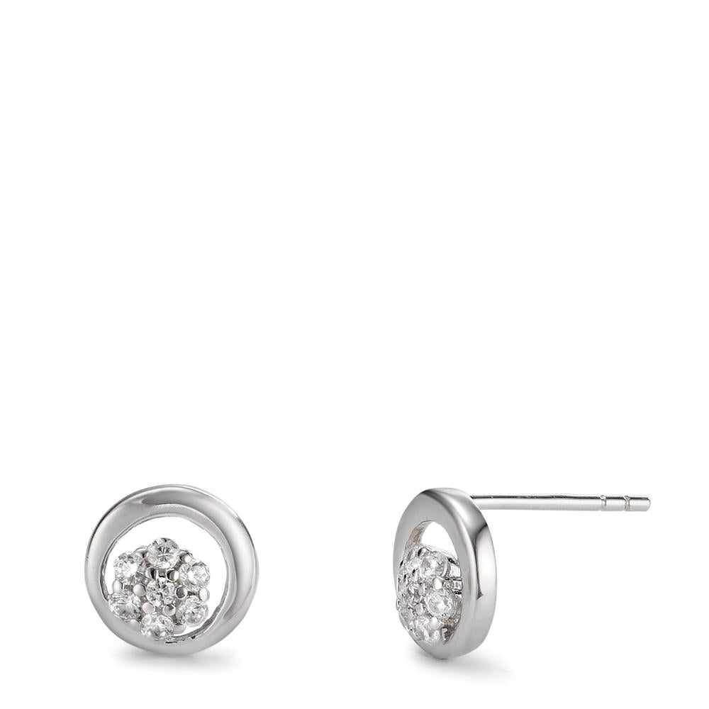 Stud earrings Silver Zirconia 14 Stones Rhodium plated Flower Ø8 mm