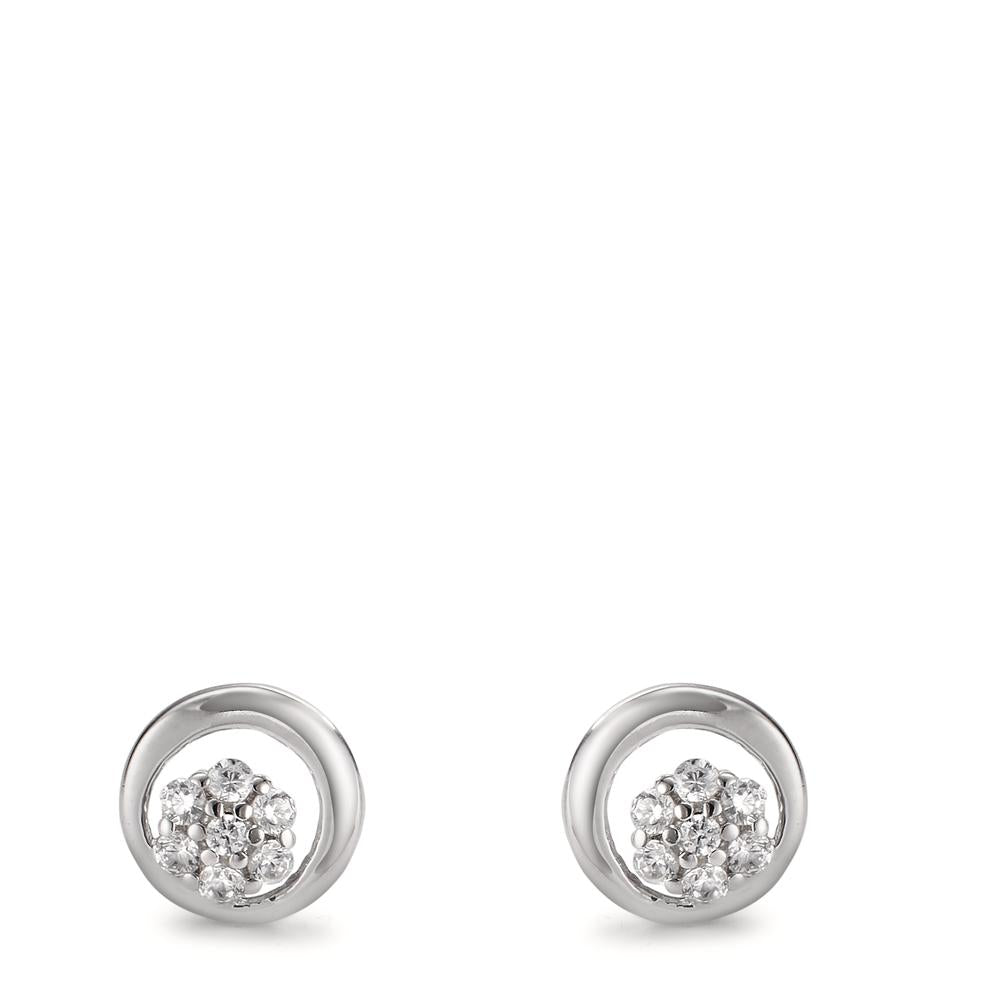 Stud earrings Silver Zirconia 14 Stones Rhodium plated Flower Ø8 mm