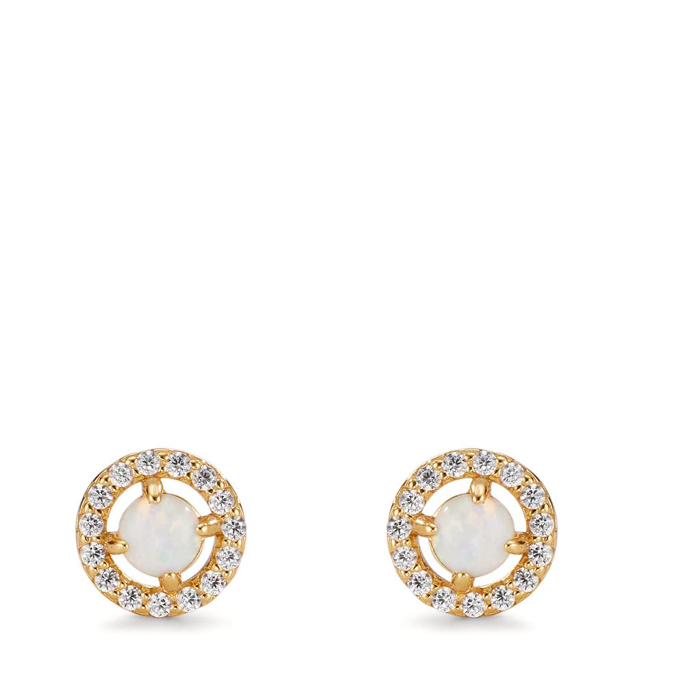 Stud earrings Silver Zirconia, Synthetic Opal 2 Stones Yellow Gold plated Ø8 mm