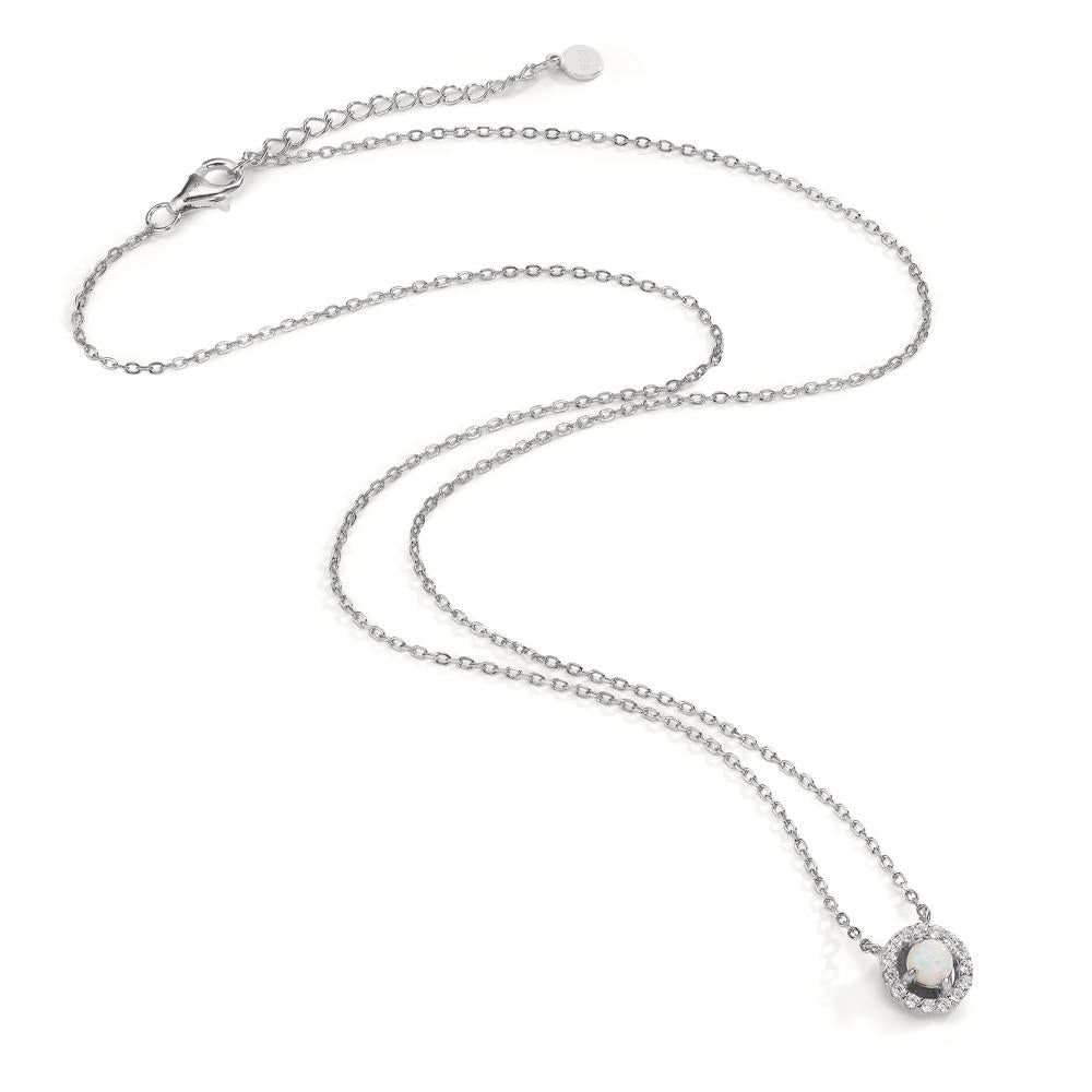 Necklace Silver Zirconia, Synthetic Opal Rhodium plated 42-45 cm