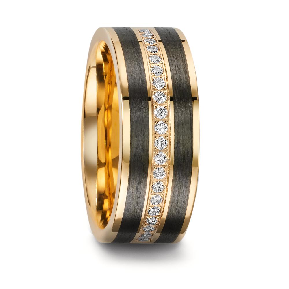 Wedding Ring 18k Yellow Gold, Carbon Diamond 0.23 ct, 23 Stones, w-si