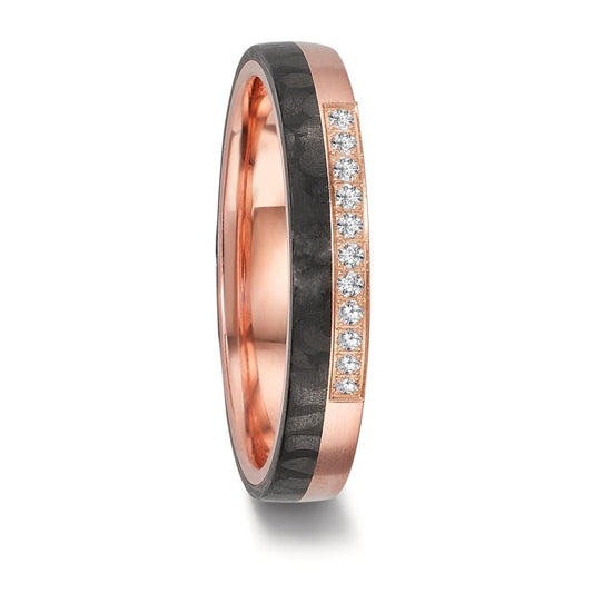 Wedding Ring 18k Red Gold, Carbon Diamond 0.11 ct, 11 Stones, w-si