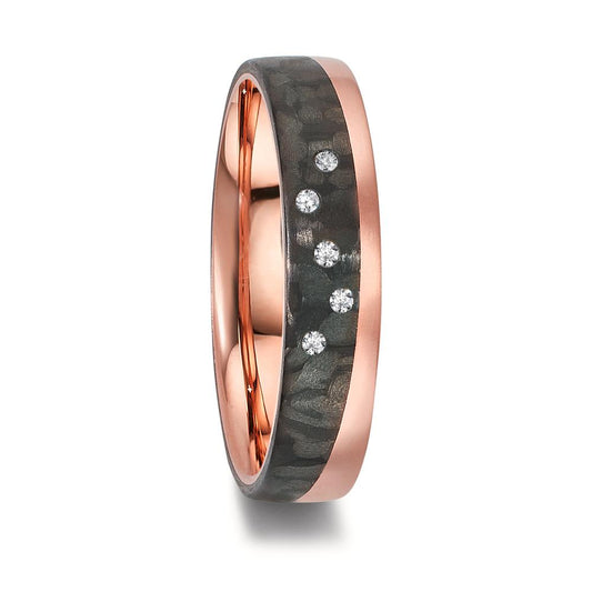 Wedding Ring 18k Red Gold, Carbon Diamond 0.05 ct, 5 Stones, w-si