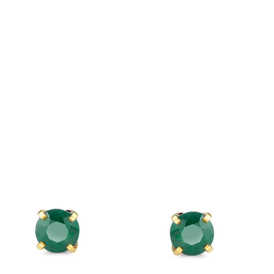 Stud earrings 18k Yellow Gold Emerald 2 Stones Ø4 mm