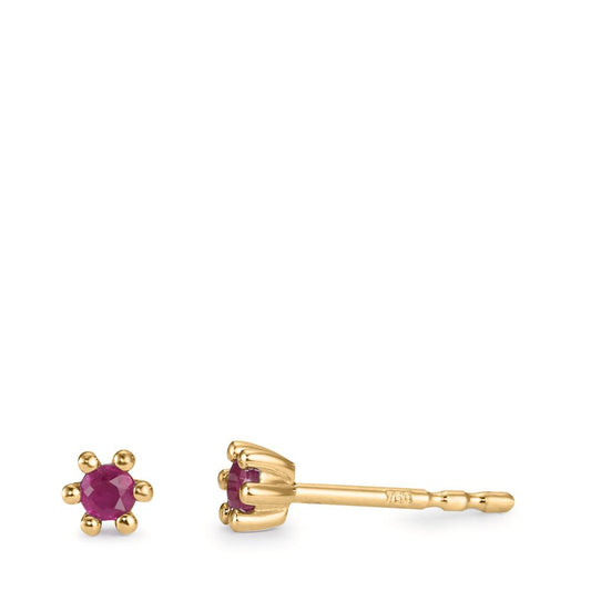 Stud earrings 18k Yellow Gold Ruby 2 Stones Ø3.3 mm