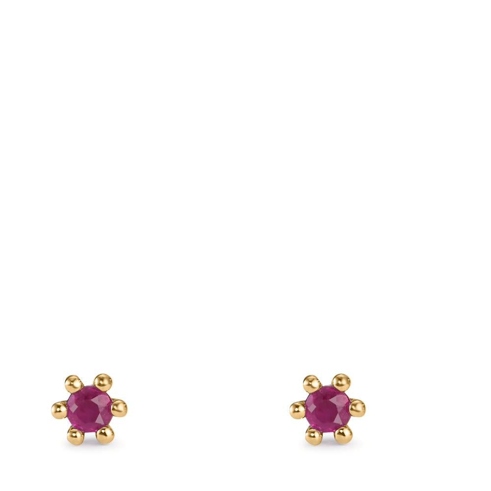 Stud earrings 18k Yellow Gold Ruby 2 Stones Ø3.3 mm