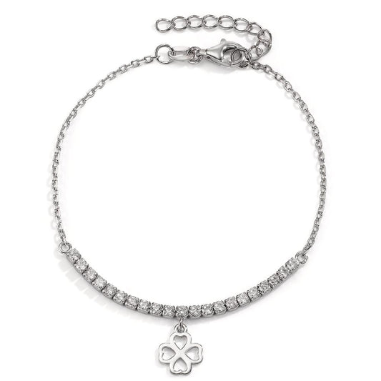 Bracelet Silver Zirconia 21 Stones Rhodium plated Cloverleaf 16-19 cm