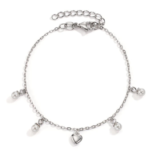 Bracelet Silver Rhodium plated Shining pearls Heart 16-19 cm