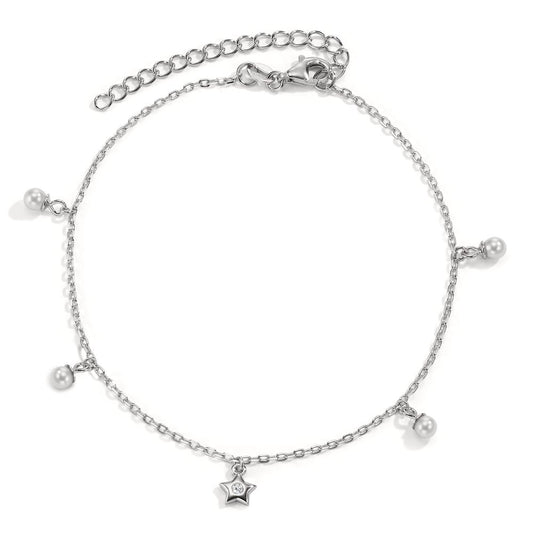 Anklet Silver Zirconia Rhodium plated Shining pearls Star 20-26 cm