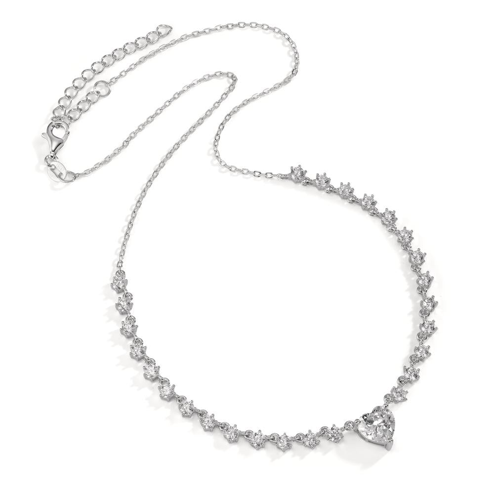 Necklace Silver Zirconia Rhodium plated Heart 36-41 cm