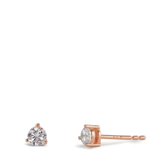 Stud earrings Silver Zirconia 2 Stones Rose Gold plated Ø4.5 mm