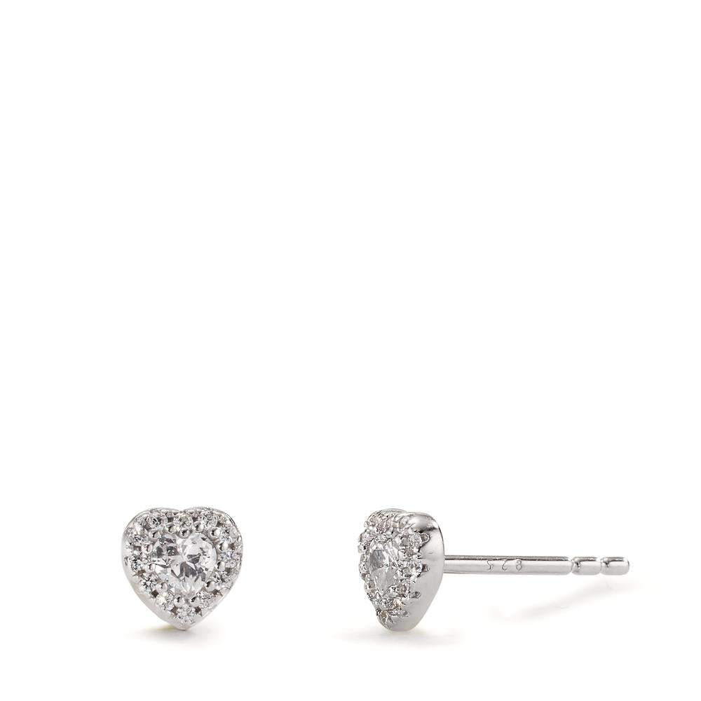 Stud earrings Silver Zirconia Rhodium plated Heart Ø5.5 mm