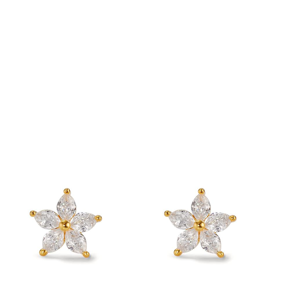 Stud earrings Silver Zirconia 10 Stones Yellow Gold plated Flower Ø7.5 mm