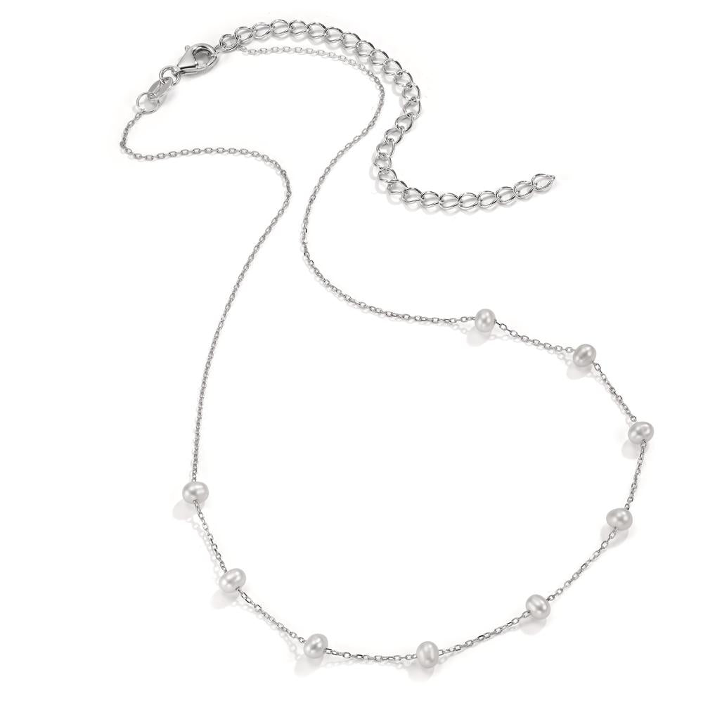 Necklace Silver Zirconia Rhodium plated Freshwater pearl 34-42 cm