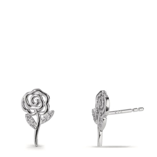 Stud earrings Silver Zirconia Rhodium plated Rose