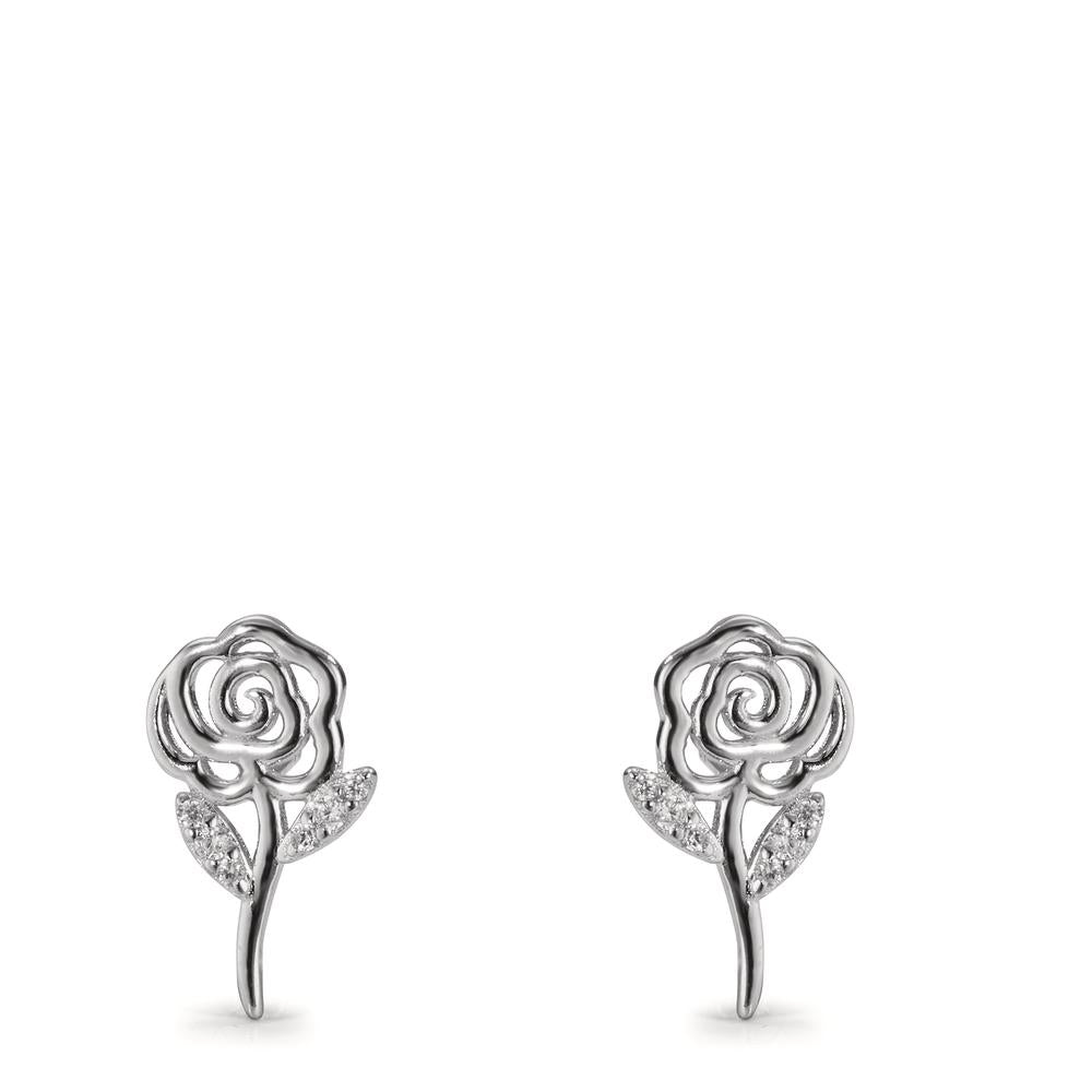 Stud earrings Silver Zirconia Rhodium plated Rose