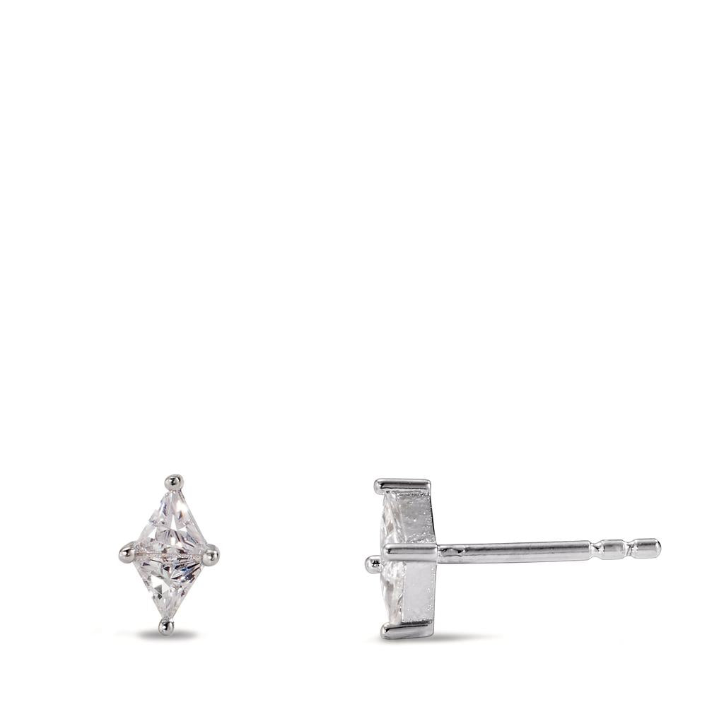 Stud earrings Silver Zirconia 2 Stones Rhodium plated