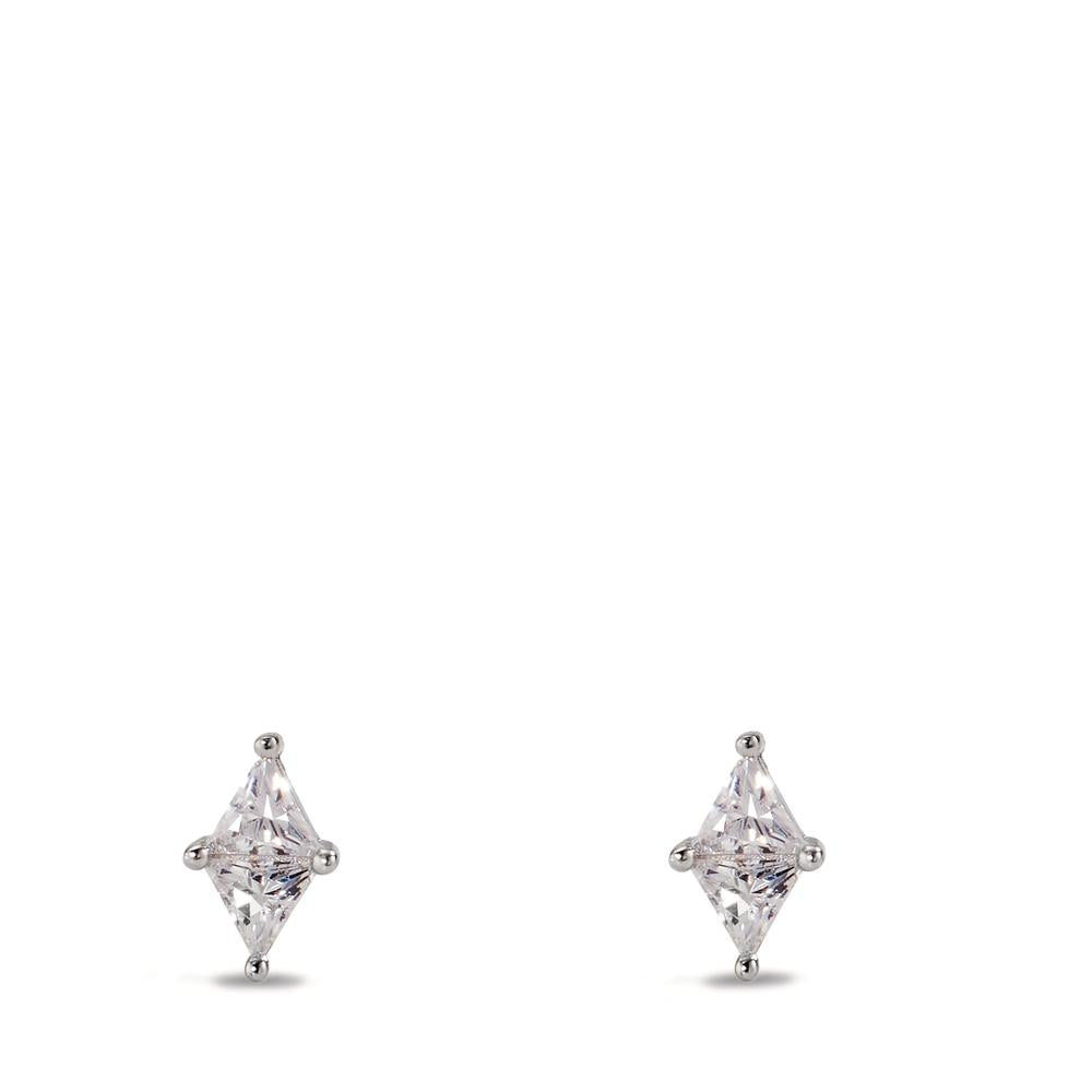 Stud earrings Silver Zirconia 2 Stones Rhodium plated