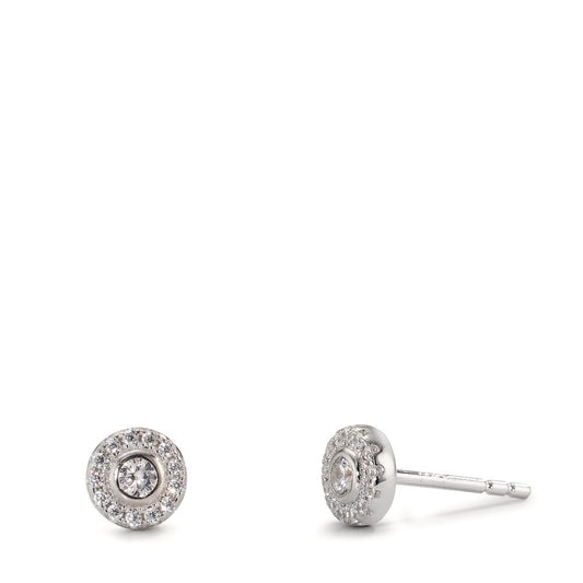 Stud earrings Silver Zirconia Rhodium plated Ø6 mm