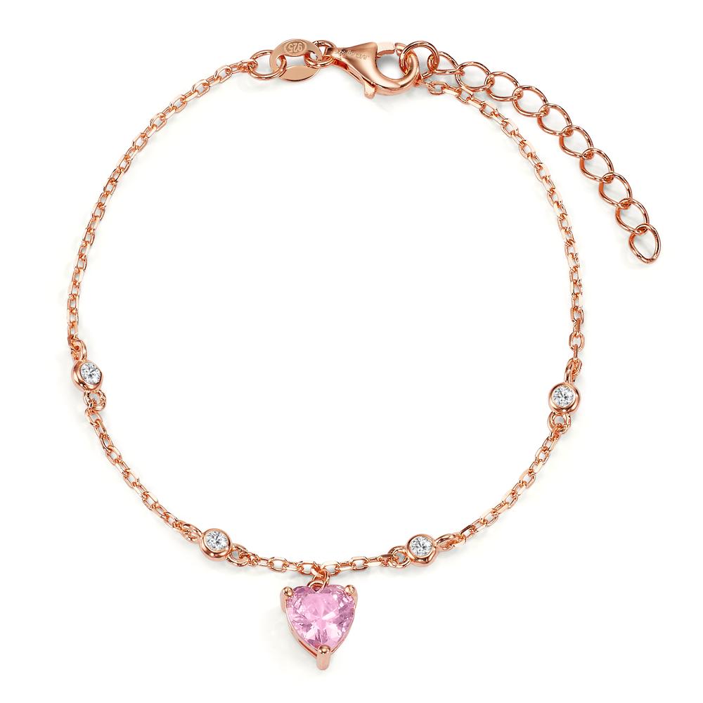 Bracelet Silver Zirconia 5 Stones Rose Gold plated Heart 16-19 cm