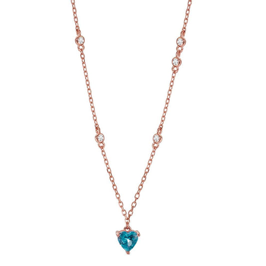 Necklace Silver Zirconia 5 Stones Rose Gold plated Heart 39-44 cm