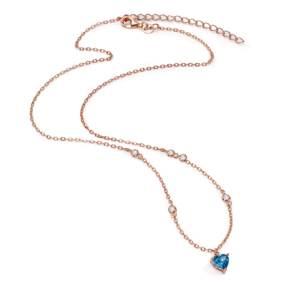 Necklace Silver Zirconia 5 Stones Rose Gold plated Heart 39-44 cm