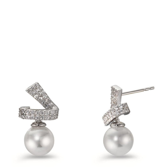 Drop Earrings Silver Zirconia Rhodium plated Shining pearls