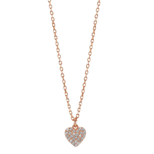 Necklace Silver Zirconia Rose Gold plated Heart 39-44 cm