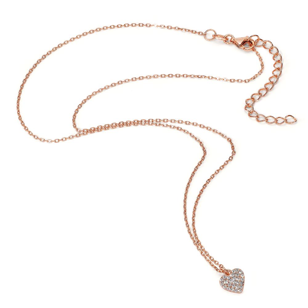 Necklace Silver Zirconia Rose Gold plated Heart 39-44 cm