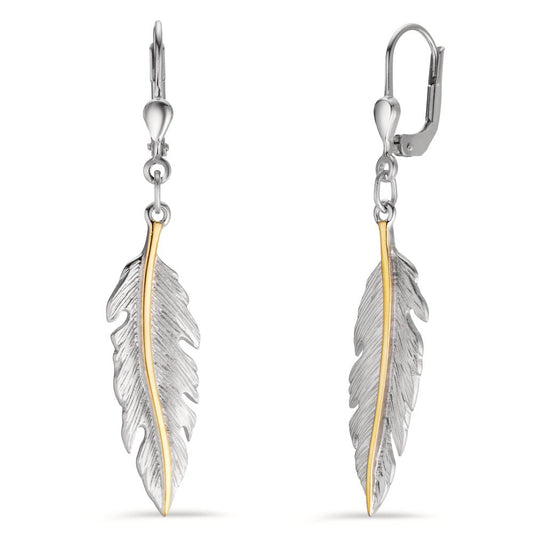 Drop Earrings Silver Yellow Rhodium plated Feather