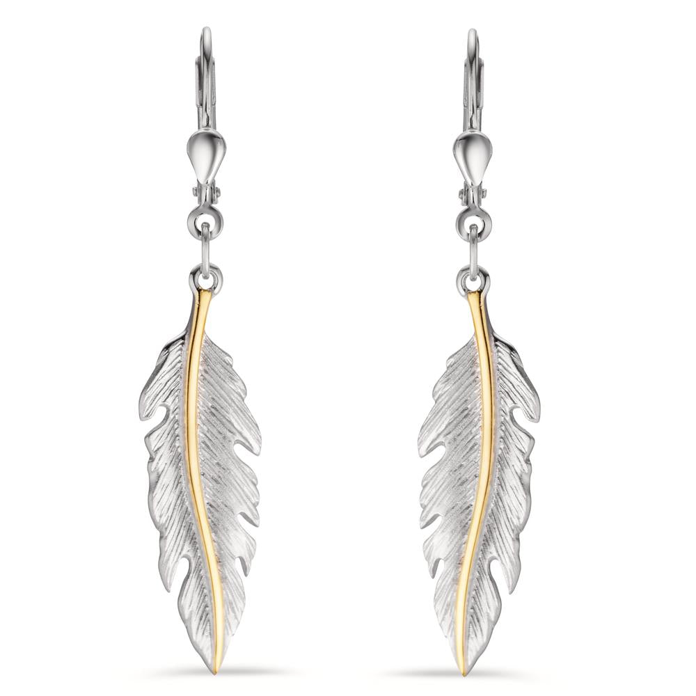 Drop Earrings Silver Yellow Rhodium plated Feather