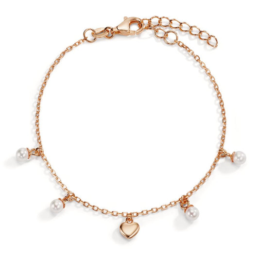 Bracelet Silver Rose Gold plated Shining pearls Heart 16-19 cm