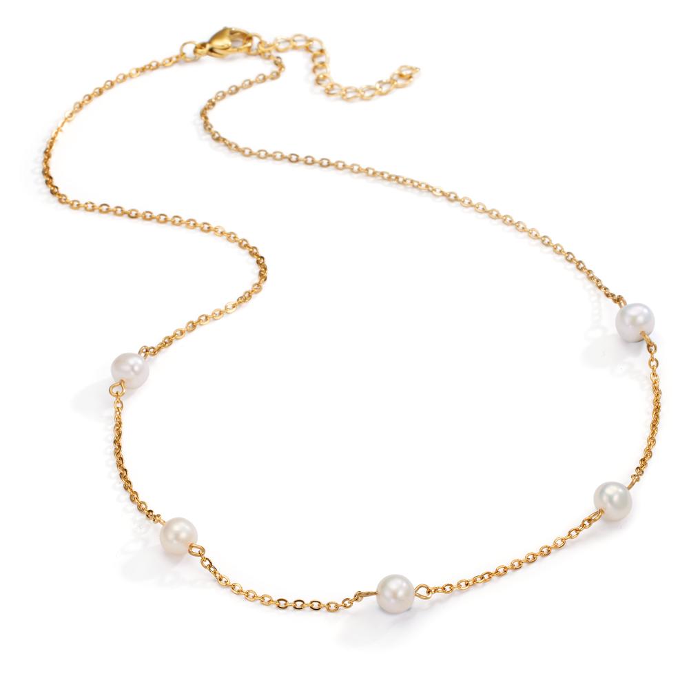 Necklace Stainless steel Yellow IP coated Freshwater pearl 42-46 cm