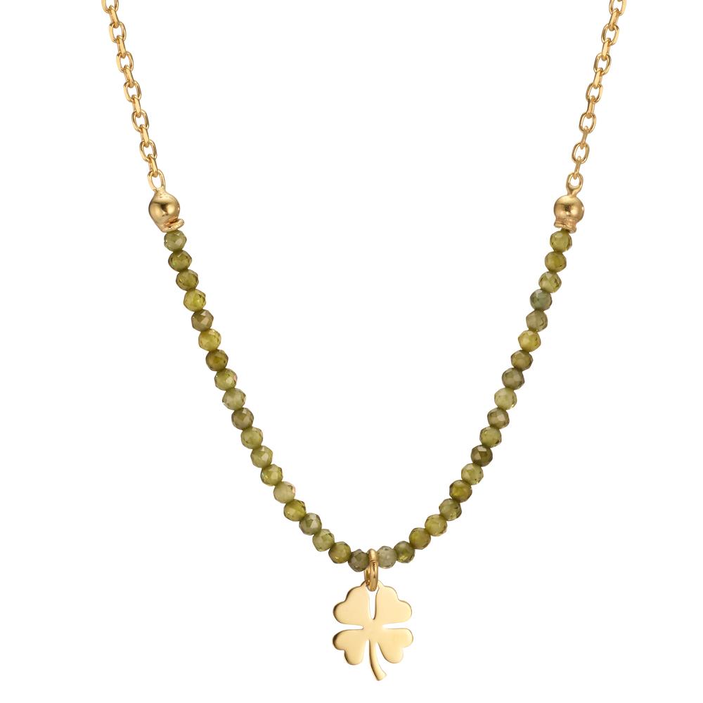 Necklace Silver Crystal Green Yellow Gold plated Cloverleaf 40-44 cm