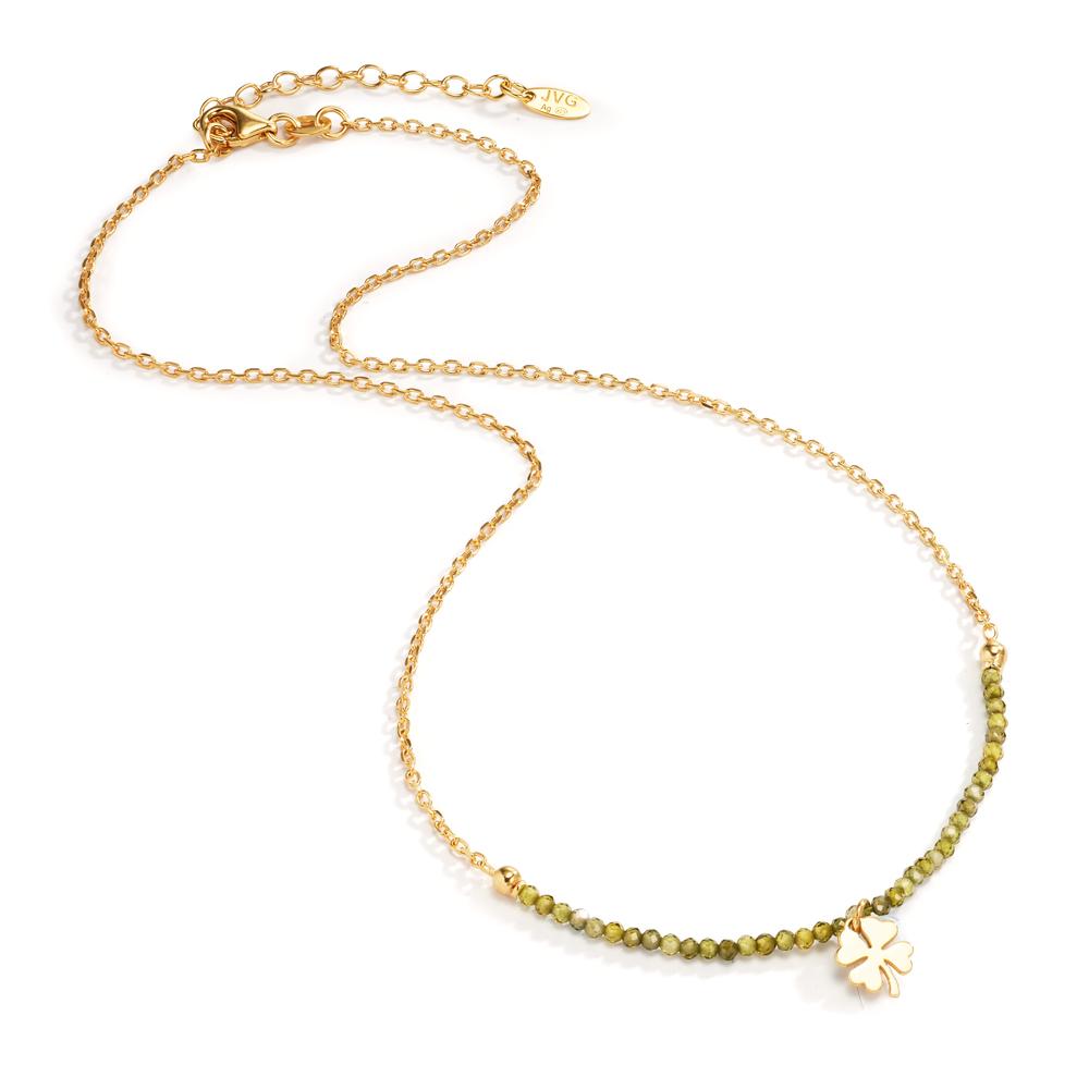 Necklace Silver Crystal Green Yellow Gold plated Cloverleaf 40-44 cm