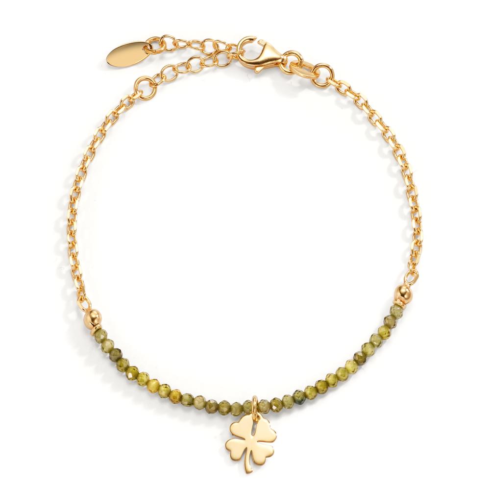 Bracelet Silver Crystal Green Yellow Gold plated Cloverleaf 17-20 cm