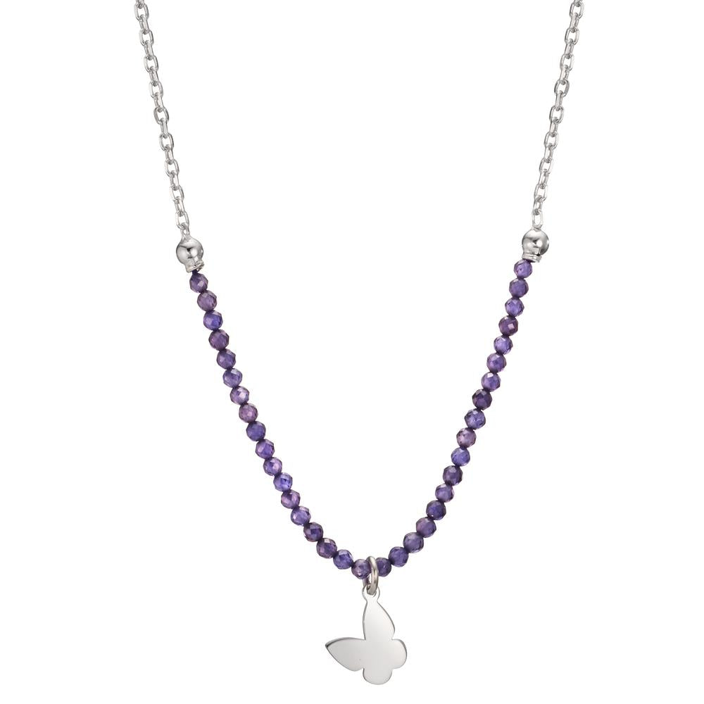 Necklace Silver Crystal Violet Rhodium plated Butterfly 40-44 cm